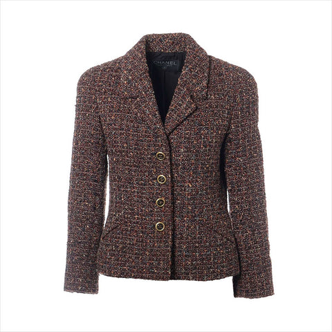 CHANEL COCO Button Wool x Rayon Jacket Tweed Jacket Brown WS15051