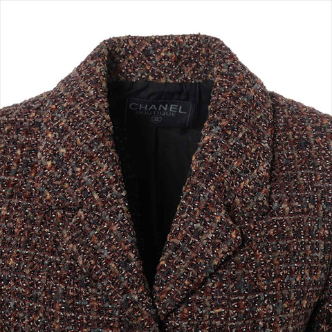 CHANEL COCO Button Wool x Rayon Jacket Tweed Jacket Brown WS15051