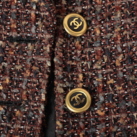CHANEL COCO Button Wool x Rayon Jacket Tweed Jacket Brown WS15051