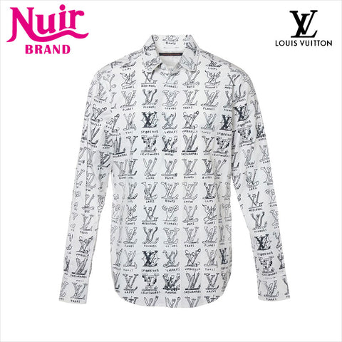 ルイ・ヴィトン LOUIS VUITTON 21SS コットン  RM211M LVロゴプレイズ Size:L 長袖シャツ ブラック×ホワイト WS15056