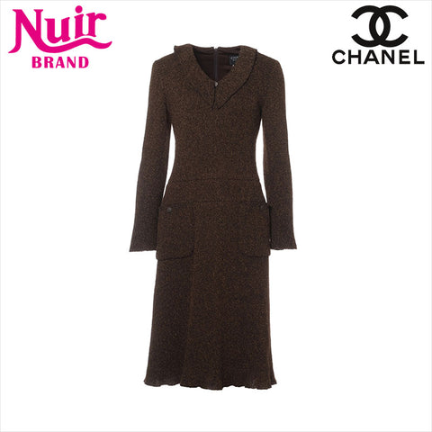 CHANEL COCO Button 97A Wool x Nylon P09265V05806 Size:40 one piece Brown WS15059