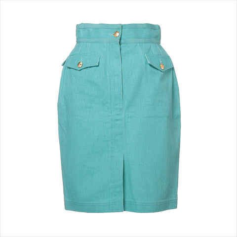 CHANEL COCO Button Cotton Gold Button Size:44 skirt green WS15060