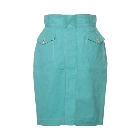 CHANEL COCO Button Cotton Gold Button Size:44 skirt green WS15060