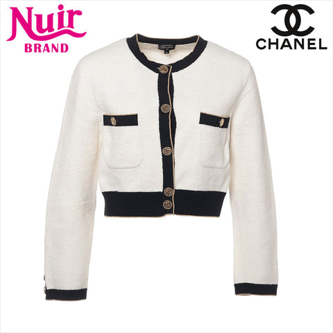 シャネル CHANEL ココボタン コットン×ナイロン  P60477K46062 クロップド Size:34 ノーカラージャケット ホワイト WS15061