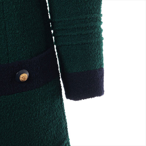 CHANEL COCO Button 93A Wool Suit P02118 Size:42 setup Green x navy WS15067