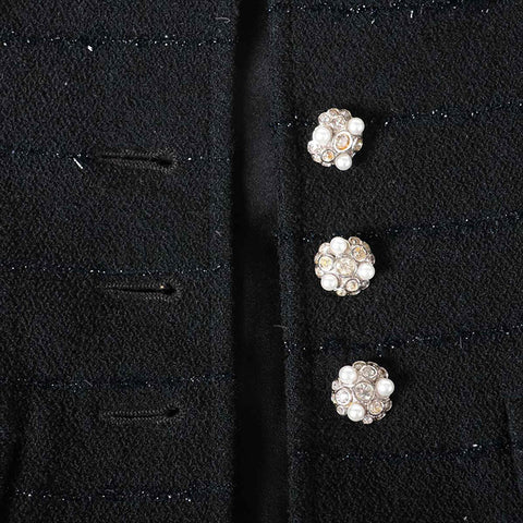 CHANEL 95A Wool x Nylon Suit PO5438 Fake Pearl Size:38 setup black WS15068
