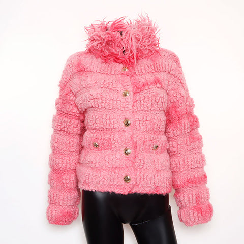 CHANEL Alpaca Wool COCO Button Size:36 Jacket pink WS15075