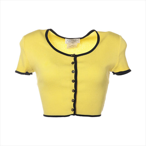 CHANEL COCO Button 95P Cotton Cut and Sew 40 P05191V00233 tops yellow WS15097