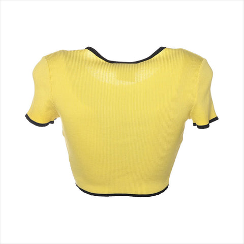 CHANEL COCO Button 95P Cotton Cut and Sew 40 P05191V00233 tops yellow WS15097