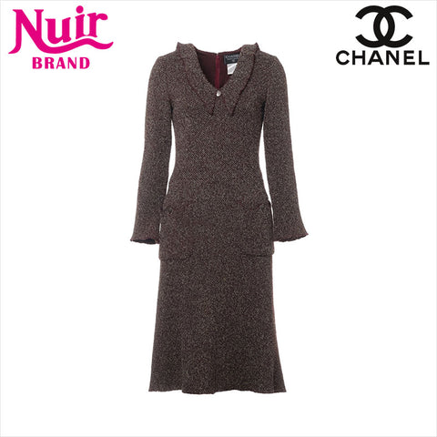 Chanel Chanel Coco Button 97a Wolle X Nylon P09265V05806 Kleid Khaki WS15103