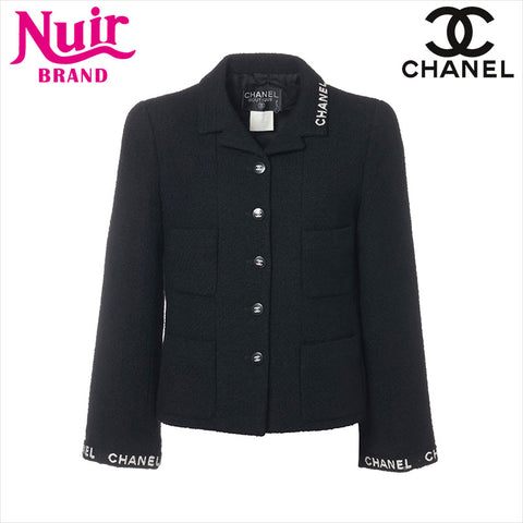 Chanel Coco Button 95A Wolle X Nylon P05747V04386 Jacke Schwarz WS15107