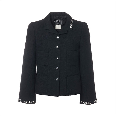 Chanel Coco Button 95A Wolle X Nylon P05747V04386 Jacke Schwarz WS15107