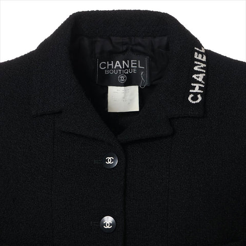 Chanel Coco Button 95A Wolle X Nylon P05747V04386 Jacke Schwarz WS15107
