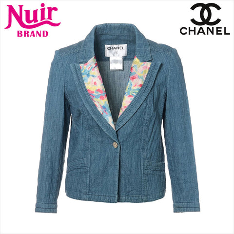 Chanel Coco Button 06s Baumwolle x Polyurethan P28664W03740 Jacke Blau WS15108