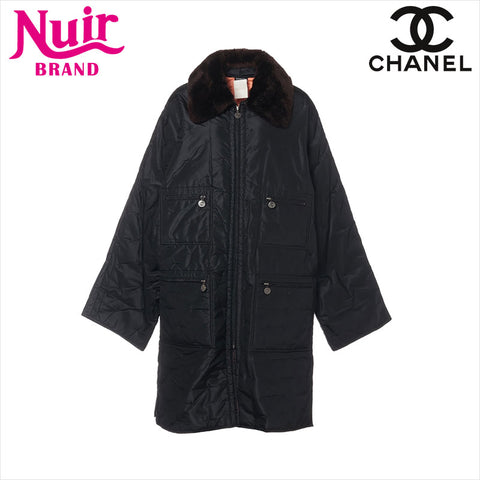 Chanel Silk Long Coat Biberpelz Mantel Schwarz WS15110