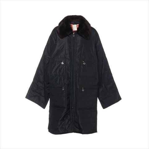 香奈儿丝绸长外套海狸皮大衣黑色WS15110