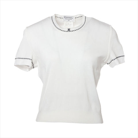 Chanel Coco Mark 96P Cotton P06574W03007 Short-sleeved T-shirt Black x White WS15113