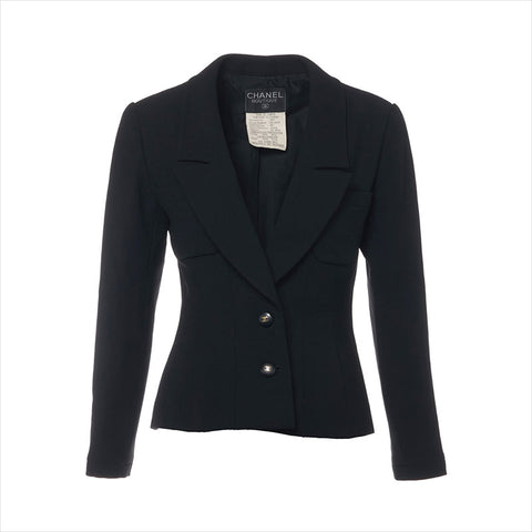 Chanel Coco Button 95C Wolle P04435 Jacke Schwarz WS15119