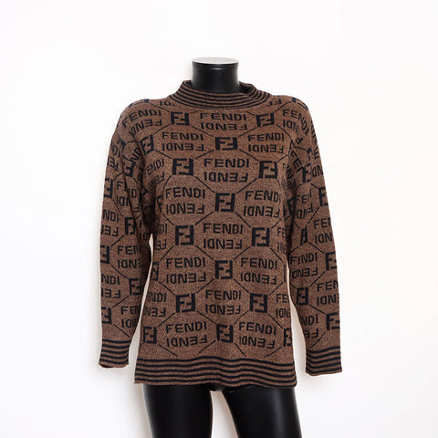 フェンディ FENDI ロゴ 総柄 ニット ブラウン WS15122