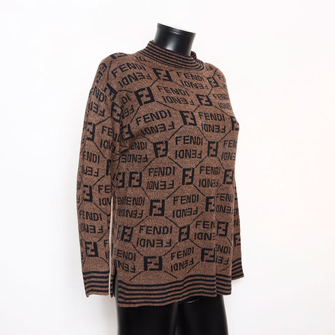 フェンディ FENDI ロゴ 総柄 ニット ブラウン WS15122