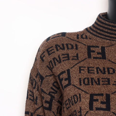 フェンディ FENDI ロゴ 総柄 ニット ブラウン WS15122