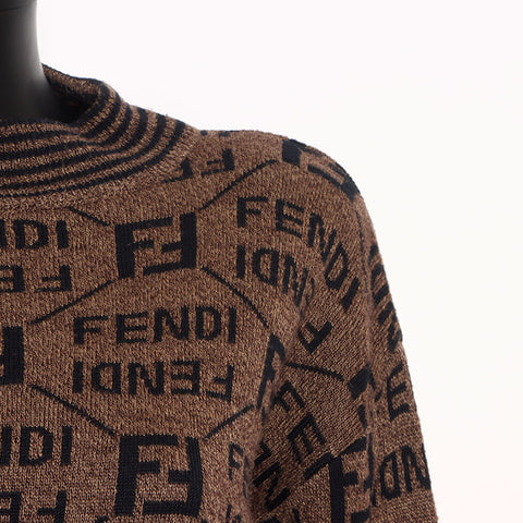 フェンディ FENDI ロゴ 総柄 ニット ブラウン WS15122