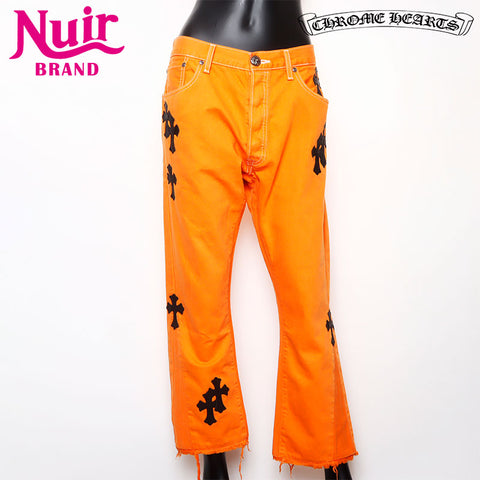 クロムハーツ CHROME HEARTS レザー クロス パッチ ワーク コットン Size:36 パンツ オレンジ WS15134