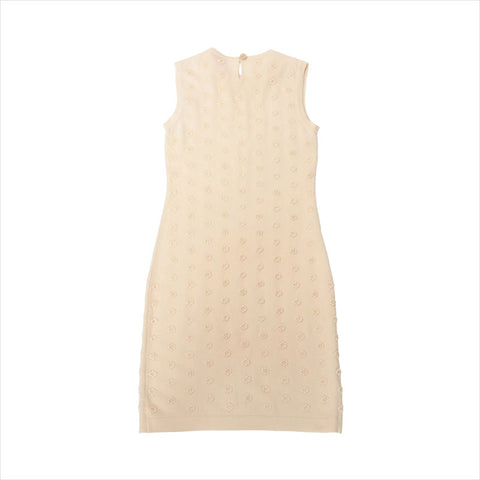 Chanel Coco Button Cashmere Knit Dress P40686K02963 Fake Pearl Dress Beige WS15142