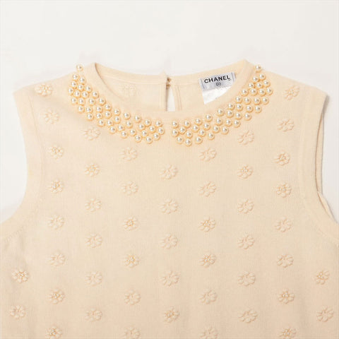 Chanel Coco Button Cashmere Knit Dress P40686K02963 Fake Pearl Dress Beige WS15142