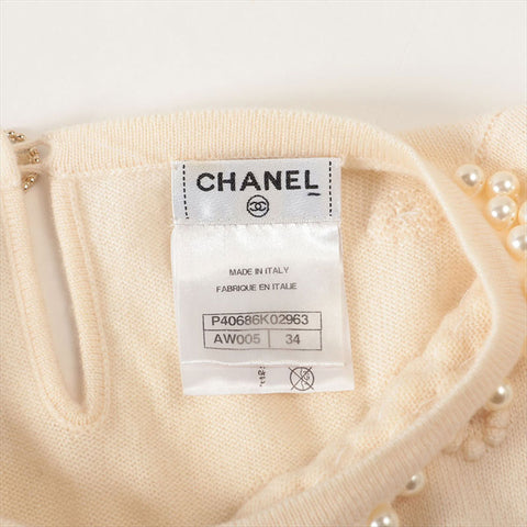 Chanel Coco Button Cashmere Knit Dress P40686K02963 Fake Pearl Dress Beige WS15142