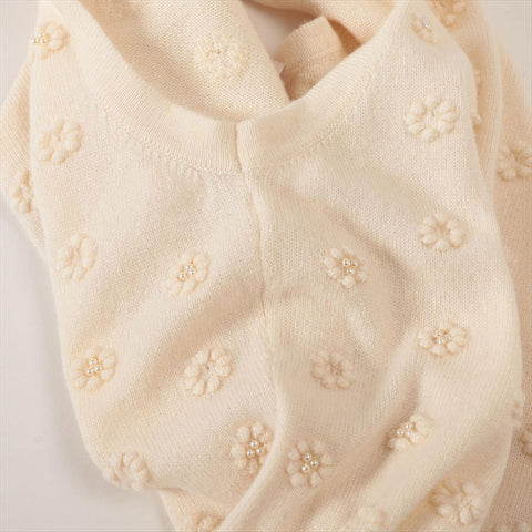 Chanel Coco Button Cashmere Knit Dress P40686K02963 Fake Pearl Dress Beige WS15142