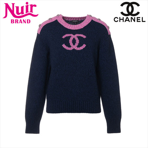 シャネル CHANEL Size:36 2022-2023 カシミア ニット ネイビー×ピンク WS15158