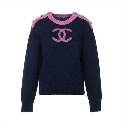 シャネル CHANEL Size:36 2022-2023 カシミア ニット ネイビー×ピンク WS15158