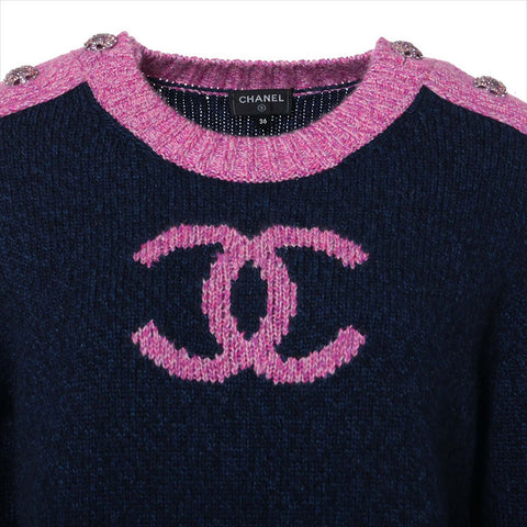 シャネル CHANEL Size:36 2022-2023 カシミア ニット ネイビー×ピンク WS15158
