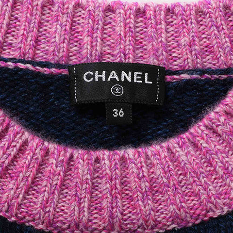 シャネル CHANEL Size:36 2022-2023 カシミア ニット ネイビー×ピンク WS15158