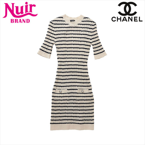 シャネル CHANEL Size:36 2023 P74 ウール×アクリル ワンピース ブラック×ホワイト WS15161