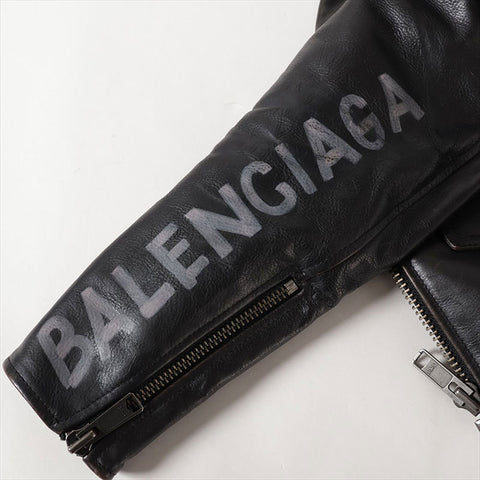 BALENCIAGA Size:34 528573 2018 Leather Logo Blouson Jacket black WS15188