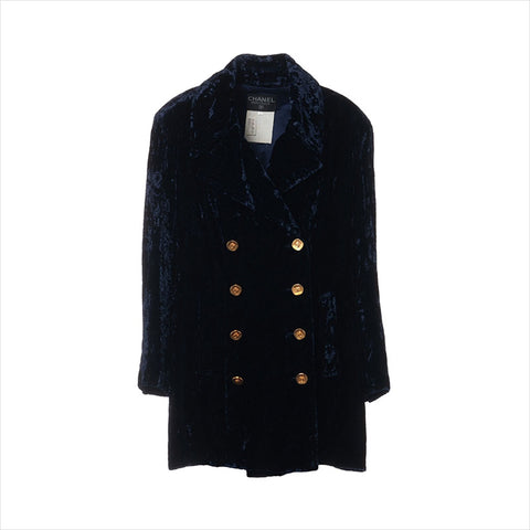 シャネル CHANEL Size:42 ベロア生地 コート ネイビー WS15206
