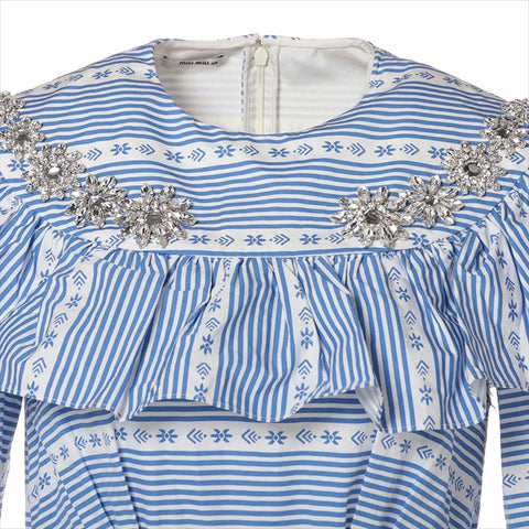 Miu Miu Size:38 MF1960 Beaded Cotton one piece Blue x white WS15210