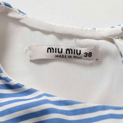 ミュウ ミュウ Miu Miu Size:38 MF1960 ビジュー付 コットン ワンピース ブルー×ホワイト WS15210