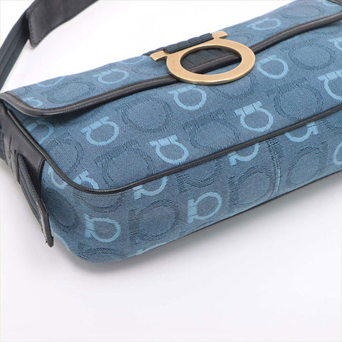 Salvatore Ferragamo Gancini canvas x leather Shoulder Bag blue WS15213