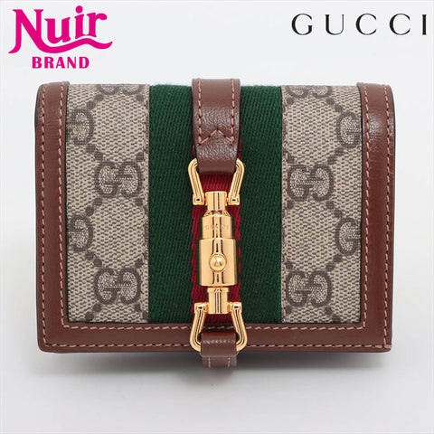 GUCCI GG Supreme New Jackie 645536 PVC x Leather Bifold Wallet beige WS15234