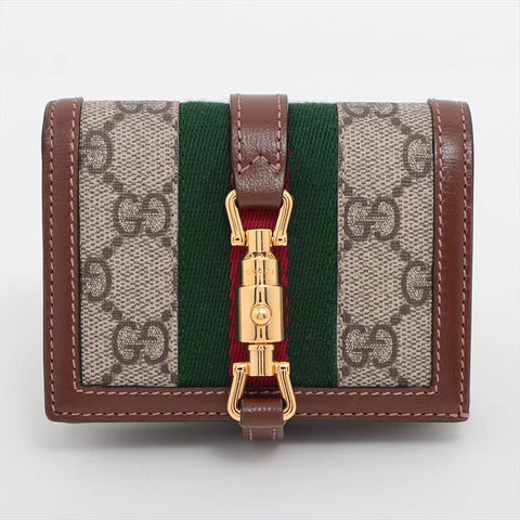 GUCCI GG Supreme New Jackie 645536 PVC x Leather Bifold Wallet beige WS15234