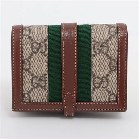 GUCCI GG Supreme New Jackie 645536 PVC x Leather Bifold Wallet beige WS15234