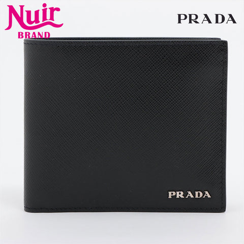 PRADA Saffiano Bicolor 2M0738 Leather Compact Wallet Bifold Wallet Black x navy WS15235