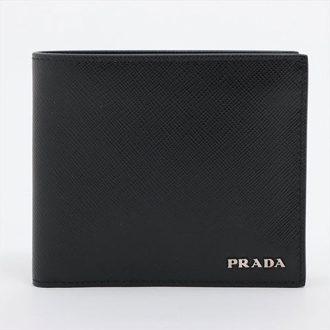 PRADA Saffiano Bicolor 2M0738 Leather Compact Wallet Bifold Wallet Black x navy WS15235
