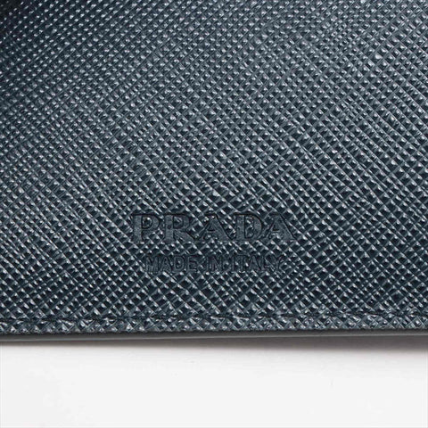PRADA Saffiano Bicolor 2M0738 Leather Compact Wallet Bifold Wallet Black x navy WS15235