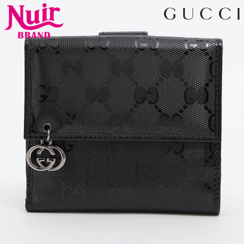 GUCCI GG Imprime 212105 PVC x Leather Compact Wallet Bifold Wallet black WS15242