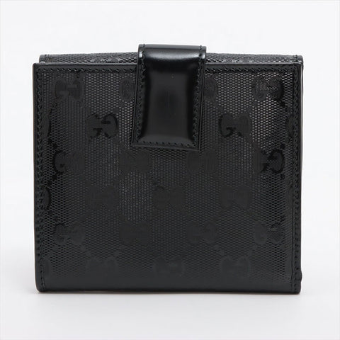 GUCCI GG Imprime 212105 PVC x Leather Compact Wallet Bifold Wallet black WS15242