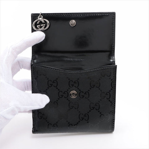 GUCCI GG Imprime 212105 PVC x Leather Compact Wallet Bifold Wallet black WS15242